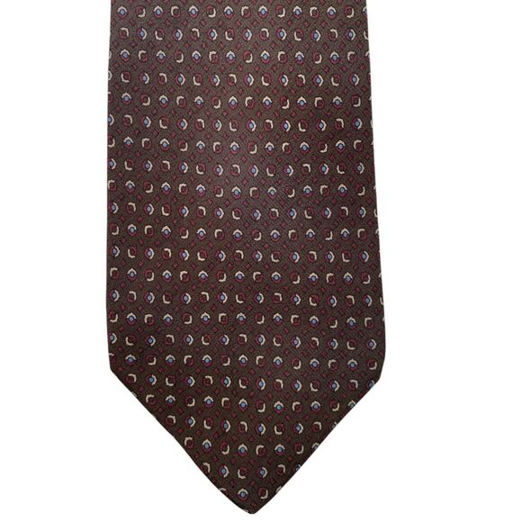 Pierre Balmain Paris Mens Designer Tie Italian Silk Necktie Brown Geometric 57" - Picture 1 of 4